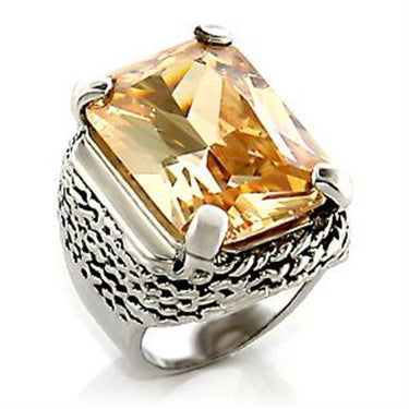 LOA810 - Rhodium Brass Ring with AAA Grade CZ in Champagne