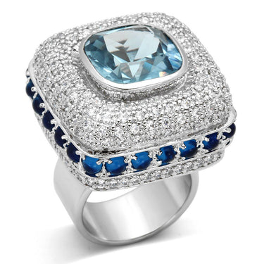 LOA861 - Rhodium Brass Ring with Synthetic Spinel in London Blue