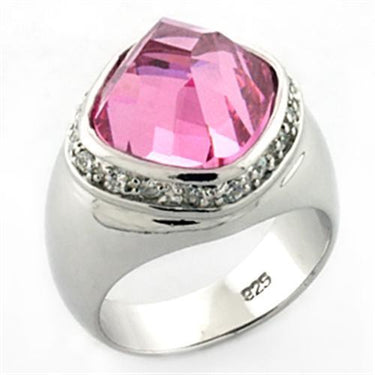 LOA641 - Rhodium 925 Sterling Silver Ring with AAA Grade CZ in Rose
