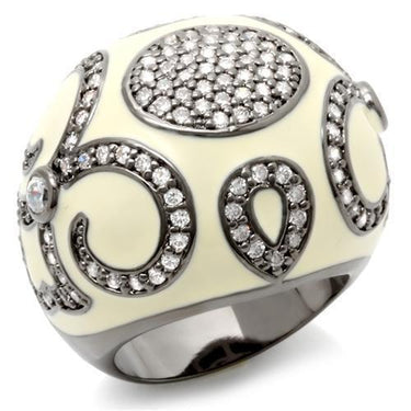 LOA939 - Ruthenium Brass Ring with AAA Grade CZ in Clear