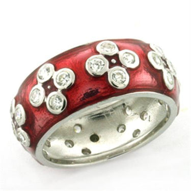 LOAS728 - Rhodium 925 Sterling Silver Ring with Epoxy in Rose