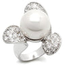 LO896 - Rhodium Brass Ring with AAA Grade CZ in Clear
