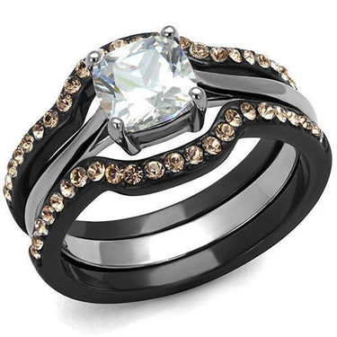 LOA1343 - IP Black(Ion Plating) Stainless Steel Ring with AAA Grade CZ in Clear