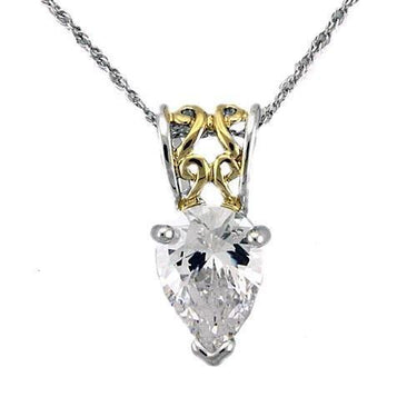 LOAS783 - Reverse Two-Tone 925 Sterling Silver Chain Pendant with AAA Grade CZ in Clear