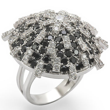 1W029 - Rhodium Brass Ring with AAA Grade CZ in Black Diamond