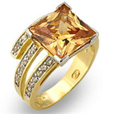 31221 - Gold+Rhodium 925 Sterling Silver Ring with AAA Grade CZ in Champagne