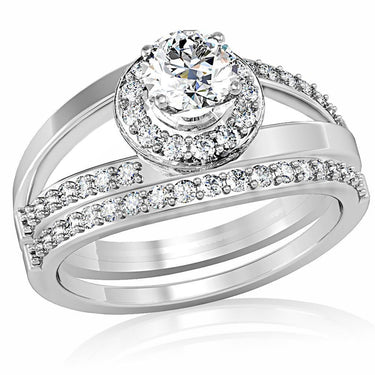 1W164 - Rhodium Brass Ring with AAA Grade CZ in Clear