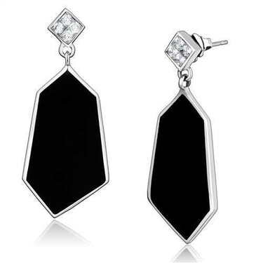 TK2382 - High polished (no plating) Stainless Steel Earrings with AAA Grade CZ in Clear