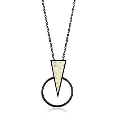 TK2524 - IP Black(Ion Plating) Stainless Steel Chain Pendant with Leather in White
