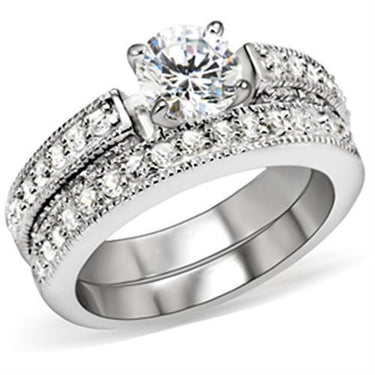 5X016 - Rhodium Brass Ring with AAA Grade CZ in Clear