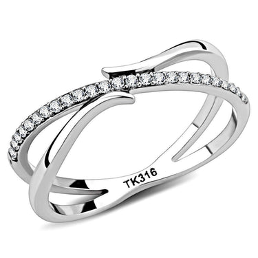 DA155 - High polished (no plating) Stainless Steel Ring with AAA Grade CZ in Clear