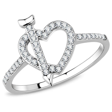 DA052 - High polished (no plating) Stainless Steel Ring with AAA Grade CZ in Clear