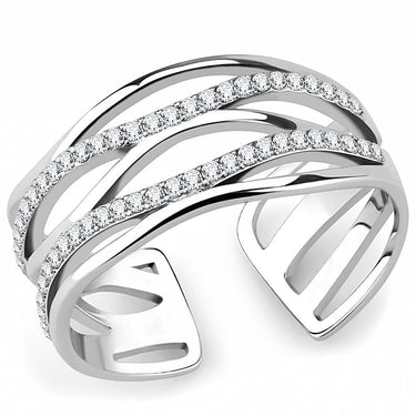DA047 - High polished (no plating) Stainless Steel Ring with AAA Grade CZ in Clear