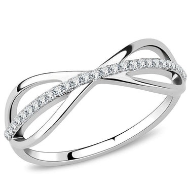 DA046 - High polished (no plating) Stainless Steel Ring with AAA Grade CZ in Clear