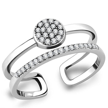 DA048 - High polished (no plating) Stainless Steel Ring with AAA Grade CZ in Clear
