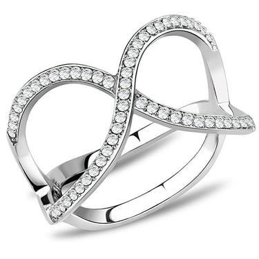 DA058 - High polished (no plating) Stainless Steel Ring with AAA Grade CZ in Clear