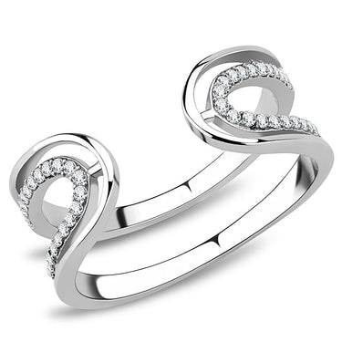 DA056 - High polished (no plating) Stainless Steel Ring with AAA Grade CZ in Clear