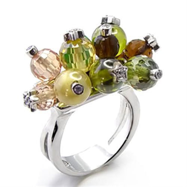 6X018 - Rhodium Brass Ring with AAA Grade CZ in Multi Color