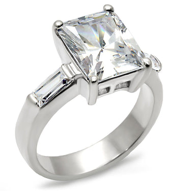 9D432 - High-Polished 925 Sterling Silver Ring with AAA Grade CZ in Clear
