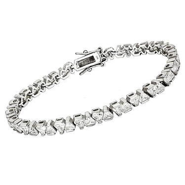 47302 - Rhodium Brass Bracelet with AAA Grade CZ in Clear