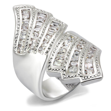 7X108 - Rhodium Brass Ring with AAA Grade CZ in Clear