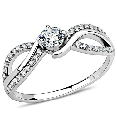 DA147 - High polished (no plating) Stainless Steel Ring with AAA Grade CZ in Clear