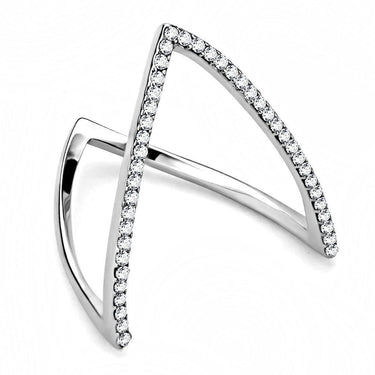 DA132 - High polished (no plating) Stainless Steel Ring with AAA Grade CZ in Clear