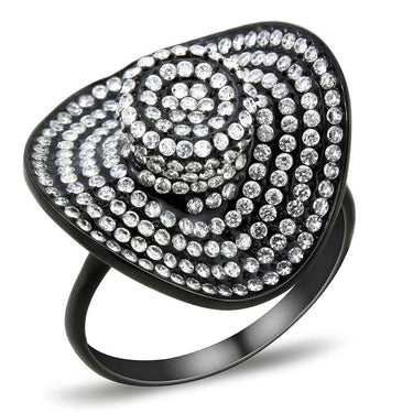 DA128 - IP Black(Ion Plating) Stainless Steel Ring with AAA Grade CZ in Clear
