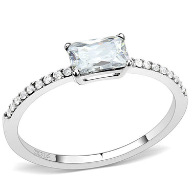 DA009 - High polished (no plating) Stainless Steel Ring with Cubic in Clear