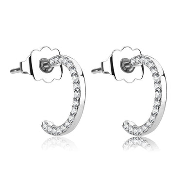 DA079 - High polished (no plating) Stainless Steel Earrings with AAA Grade CZ in Clear