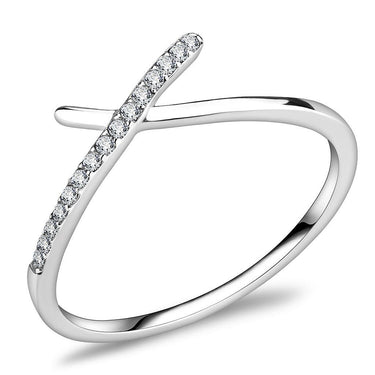 DA112 - High polished (no plating) Stainless Steel Ring with AAA Grade CZ in Clear