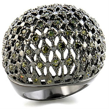 9W157 - Ruthenium Brass Ring with AAA Grade CZ in Olivine color