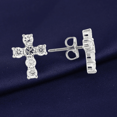 0W155 - Rhodium 925 Sterling Silver Earrings with AAA Grade CZ in Clear