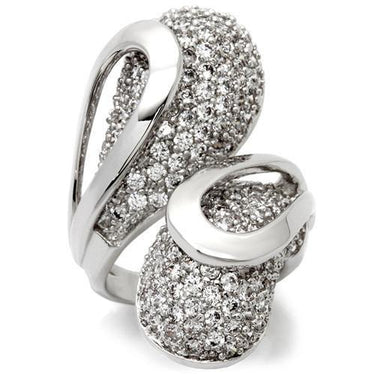 0W118 - Rhodium Brass Ring with AAA Grade CZ in Clear