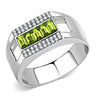 DA289 - High polished (no plating) Stainless Steel Ring with Top Grade Crystal in Olivine color