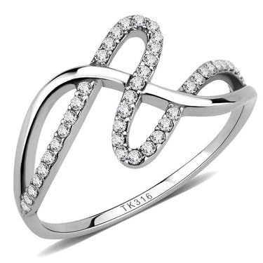 DA265 - High polished (no plating) Stainless Steel Ring with AAA Grade CZ in Clear