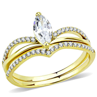 DA276 - IP Gold(Ion Plating) Stainless Steel Ring with AAA Grade CZ in Clear