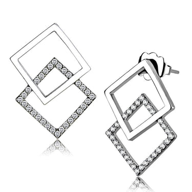DA201 - High polished (no plating) Stainless Steel Earrings with AAA Grade CZ in Clear