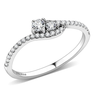 DA382 - High polished (no plating) Stainless Steel Ring with AAA Grade CZ in Clear