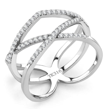 DA381 - High polished (no plating) Stainless Steel Ring with AAA Grade CZ in Clear