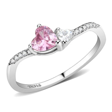 DA384 - High polished (no plating) Stainless Steel Ring with AAA Grade CZ in Rose