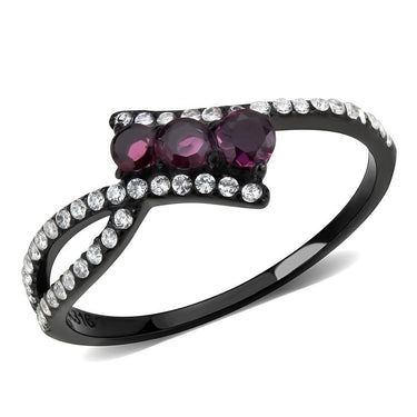 DA324 - IP Black(Ion Plating) Stainless Steel Ring with AAA Grade CZ in Fuchsia
