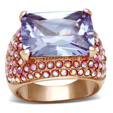 GL230 - IP Rose Gold(Ion Plating) Brass Ring with AAA Grade CZ in Light Amethyst