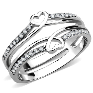 DA242 - High polished (no plating) Stainless Steel Ring with AAA Grade CZ in Clear