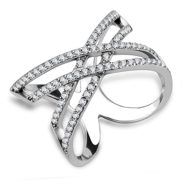 DA255 - High polished (no plating) Stainless Steel Ring with AAA Grade CZ in Clear