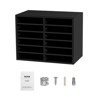Wood Literature Organizer, 12 Compartments, File Sorter with Removable Shelves, Mailboxes Slot for Office Home Classroom Mailrooms Organization, EPA Certified, Black