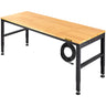 Workbench Adjustable Height, 61" x 20" Garage Table w/ 27.1" - 36" Heights & 2000 LBS Load Capacity, with Power Outlets & Hardwood Top & Metal Frame & Foot Pads, for Workshop Office Home