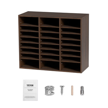 Literature Organizers, 24 Compartments Office Mailbox with Adjustable Shelves, Wood Literature Sorter 29x12x24.4 inches for Office, Home, Classroom, Mailrooms Organization, EPA Certified, Brown