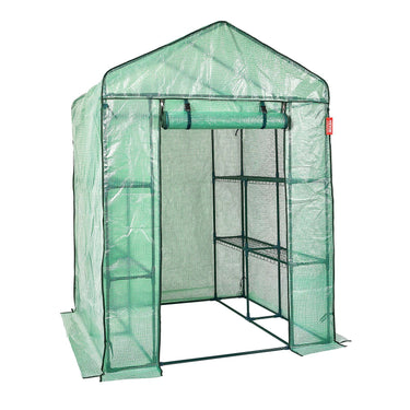 Walk-in Green House, 4.6 x 4.6 x 6.6 ft , Greenhouse with Shelves, High Strength PE Cover with Zipper Door and Steel Frame, Assembly in Minutes, Suitable for Planting and Storage