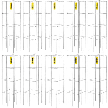 Tomato Cages, 11.8" x 11.8" x 46.1", 10 Packs Square Plant Support Cages, Silver PVC-Coated Steel Tomato Towers for Climbing Vegetables, Plants, Flowers, Fruits